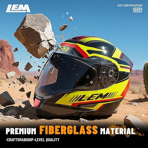 Miniatura 9 de LEM Cascos de motocicleta de cara completa, cascos para hombres, con certificado DOT, PINLOCK y DVS de doble visión, casco de motocicleta de calle