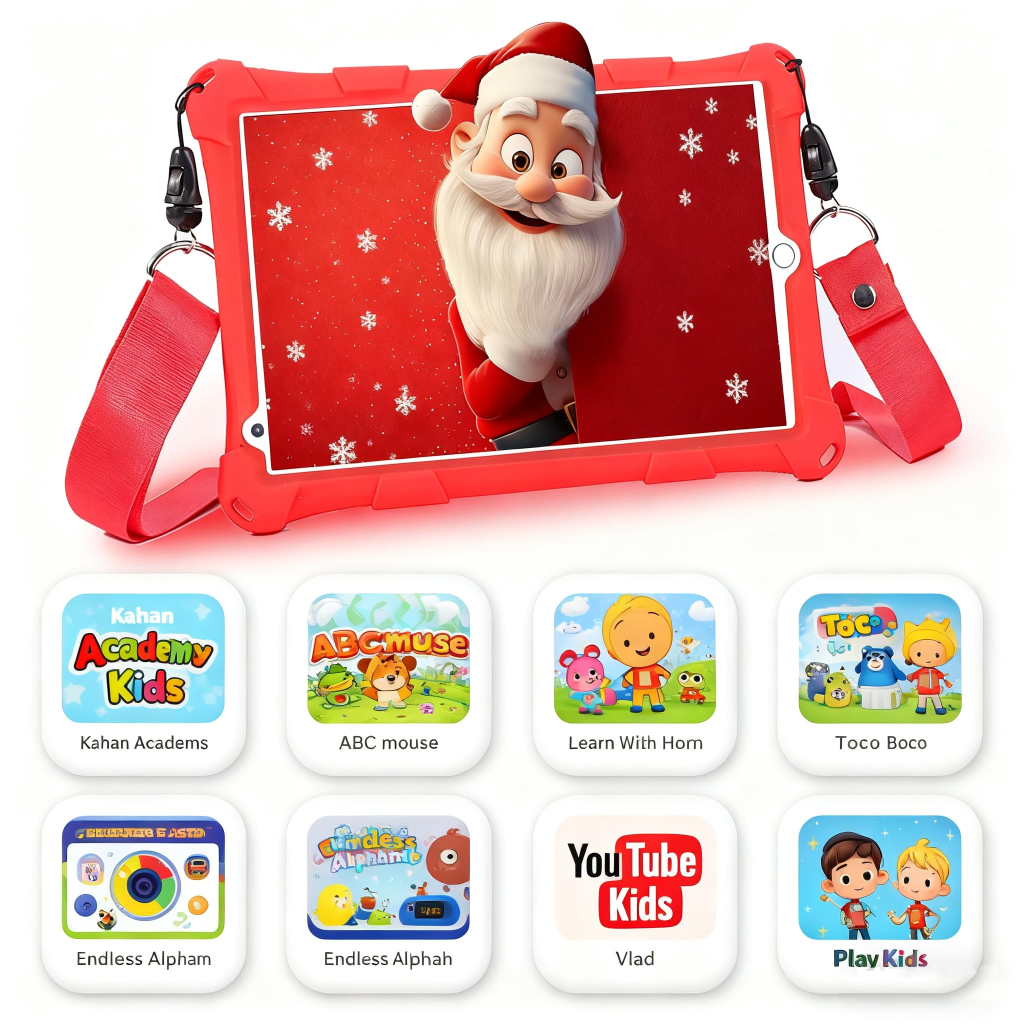 Tablet Bambino, 8 pollici, Android, 6+10 RAM, 128 GB ROM (scheda TF 256 GB), certificato Google, software per bambini preinstallato, Wi-FI, custodia antiurto, regalo per bambini (rosso)