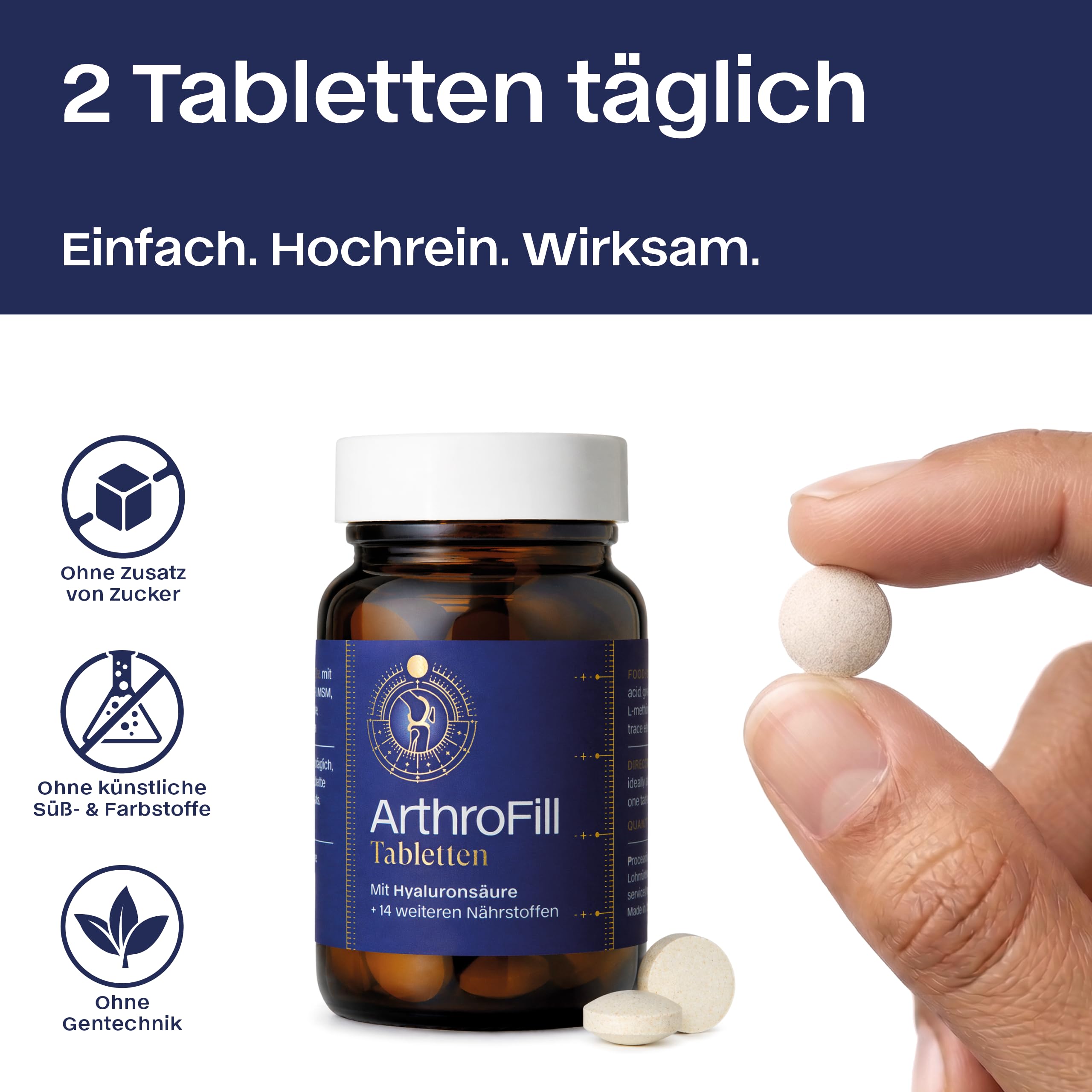 Tabletten - Hyaluron Kapseln mit Hyaluronsäure, MSM, Glucosamin, Grünlippmuschel sowie Vitaminen & Mineralstoffen für Knochen, Knorpel & Bindegewebe* - 60 Stück - Made in Germany