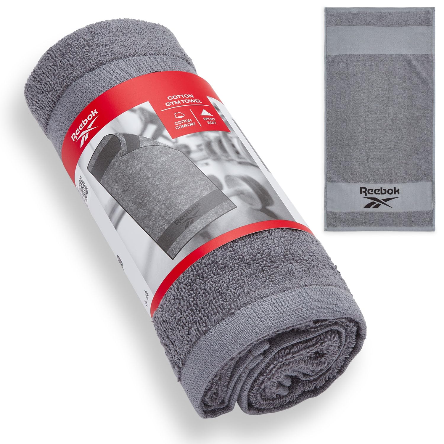 Reebok Capri Cotton Gym Towel – Quick Dry Towel with Moisture-Wicking Performance | Lightweight and Absorbent | Sport Towel For Training, Home Gym, Travel & Fitness - 40 x 80cm | Grey