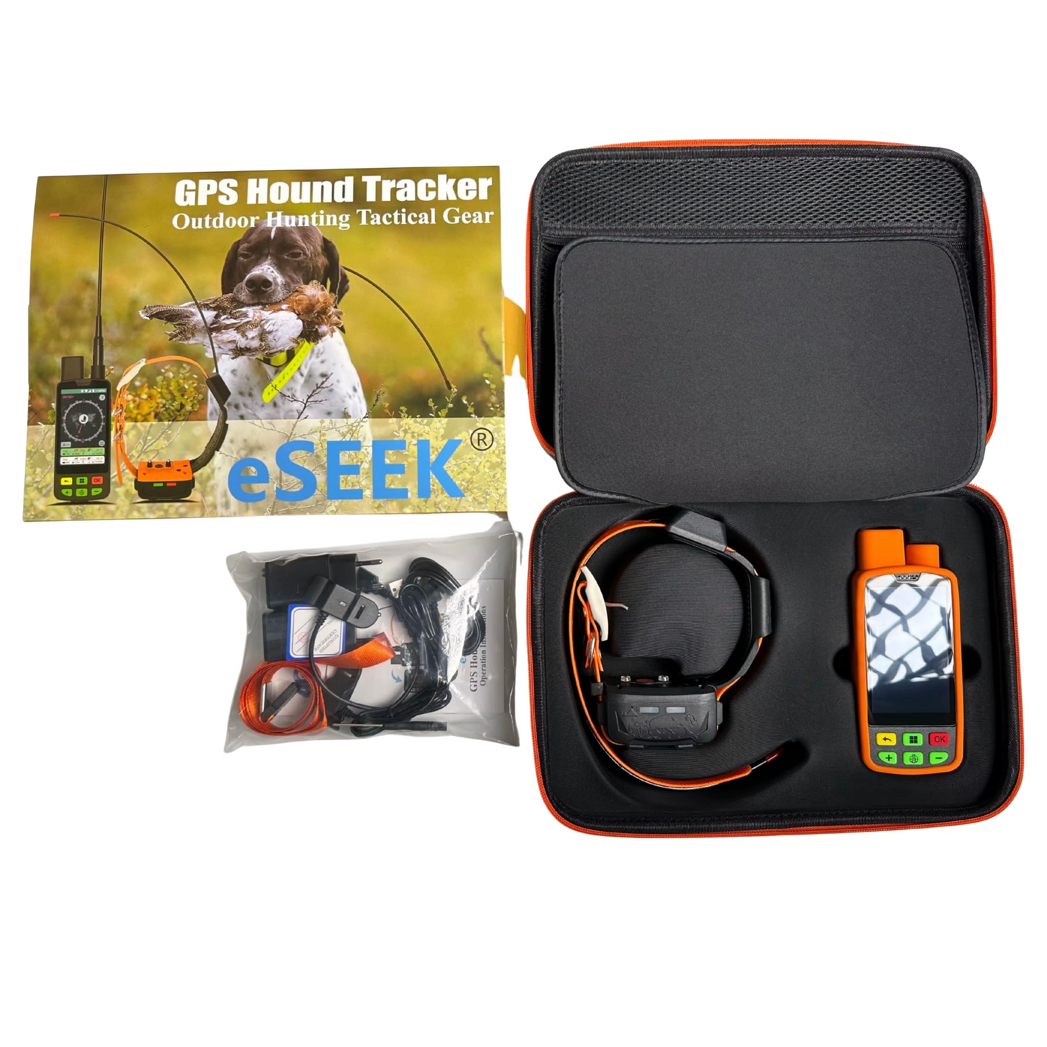 ESEEK GPS Collare per cane da caccia VHF 15 km + 4G – Monitoraggio in tempo reale, portata illimitata, luce LED, antiurto, impermeabile IP68, tracker GPS Pro per cani da caccia – monitoraggio