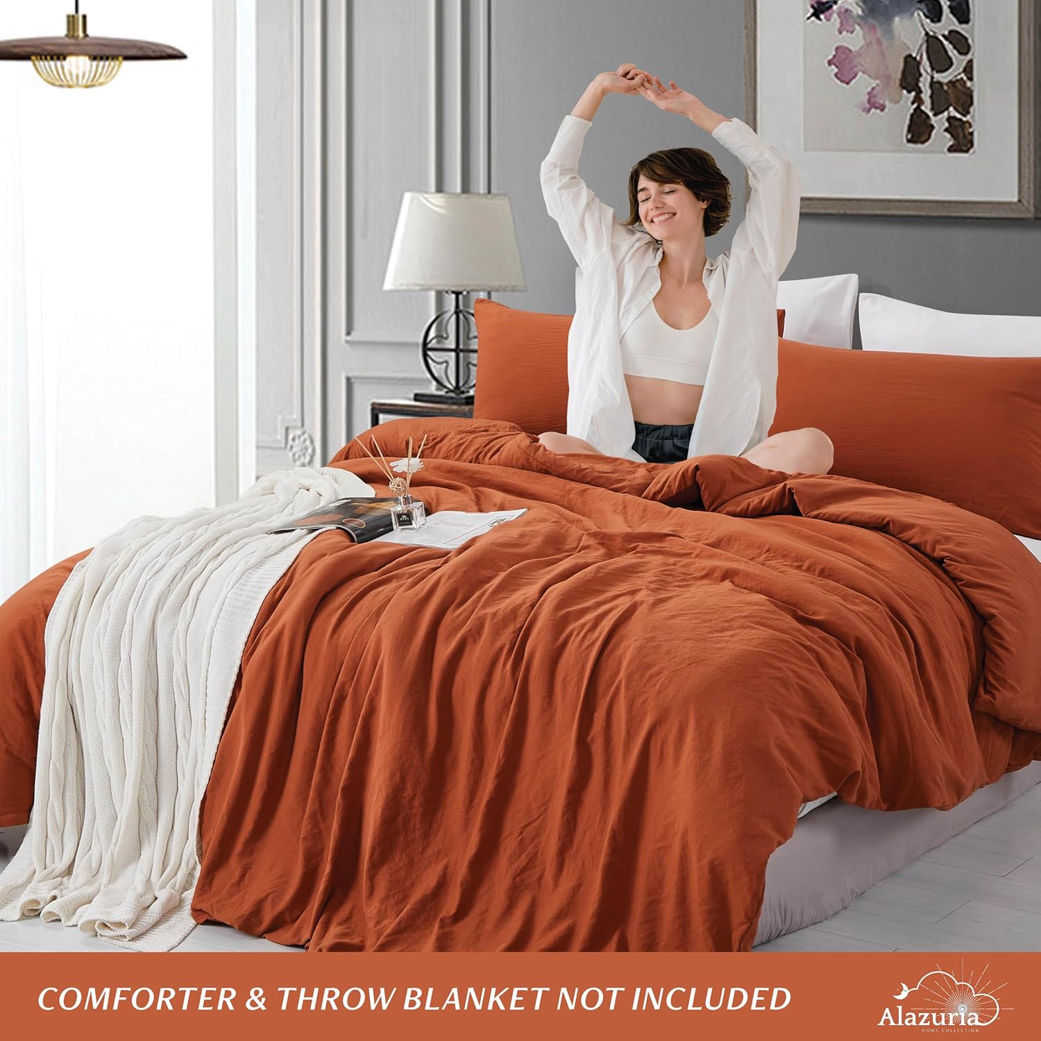 Queen Size Duvet Cover - 3 Piece Bedding Set (1 Duvet Cover & 2 Pillow Cases) Soft Prewashed Comforter Cover w/Zipper Closure & Corner Ties - No Comforter (90" X 90", Clay Terracotta)