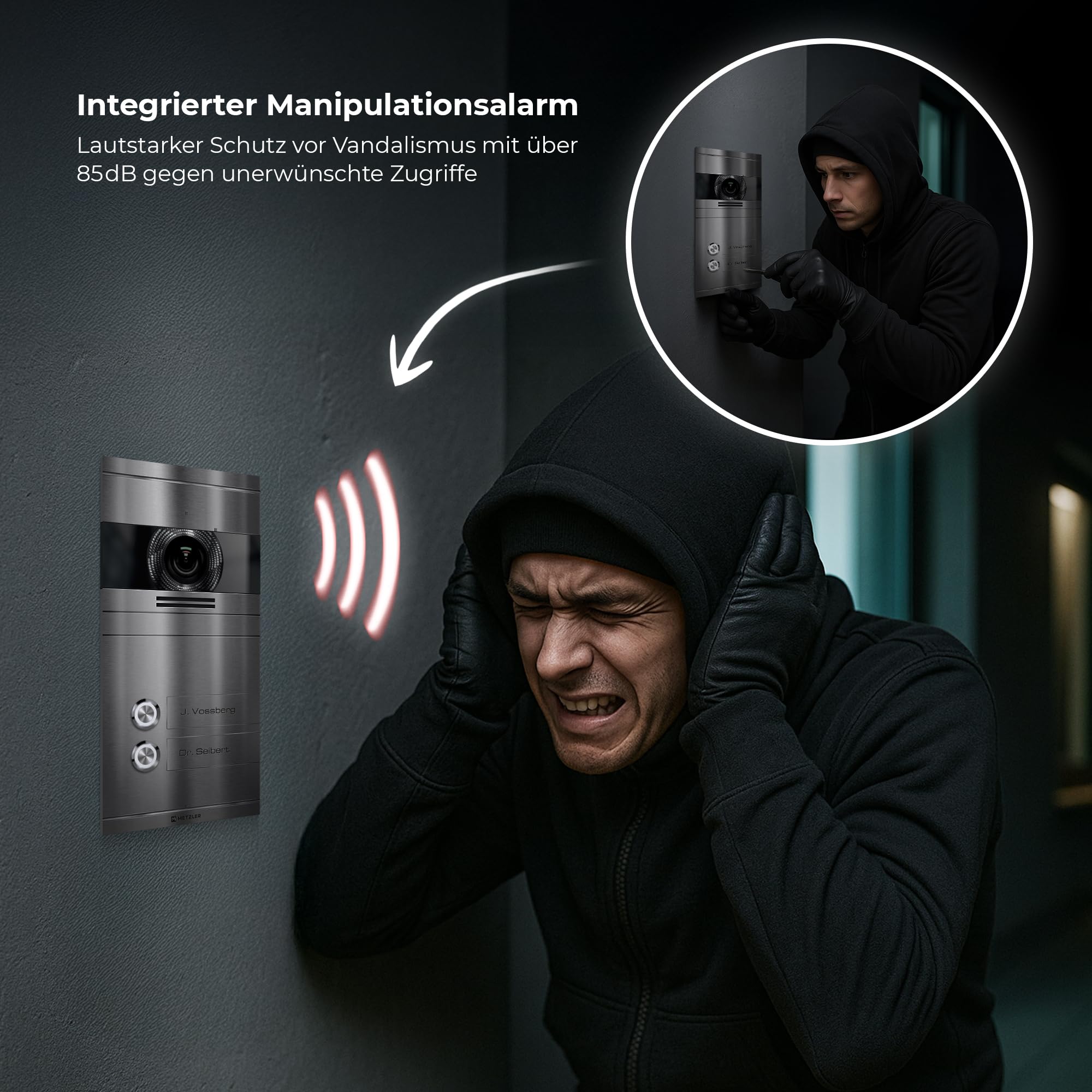 Metzler Video Türsprechanlage 2 Familienhaus | Türklingel mit Kamera FullHD | Opt. 7" Monitor | Smartphone App | Mit Anschluss für Türöffner | Anschluss: LAN POE | V2A Edelstahl | VDM10 2.0 Colson