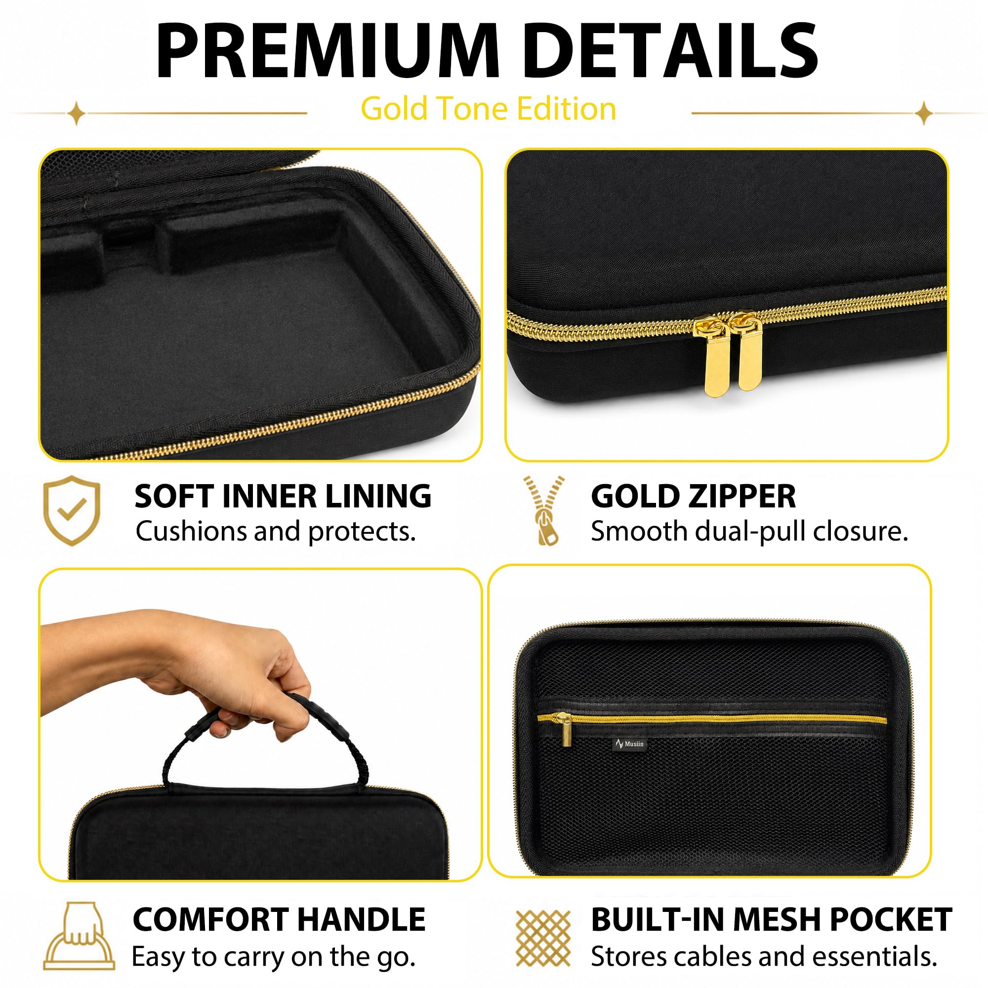 Musiin Estuche para Sintetizador analógico Compatible con Behringer UB-XA/Pro VS/PHARA-O/JT Mini, con Cremallera Dorada para Estudio, Viajes y Escenario (Edición en Tono Dorado)