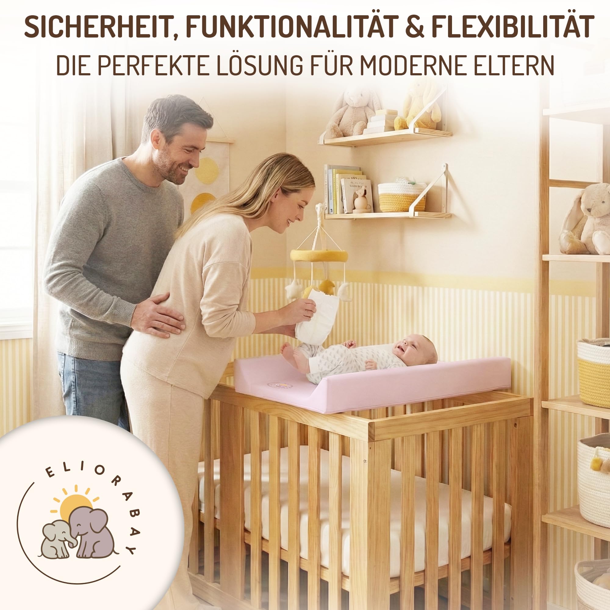 Wickelauflage Wickelplatte Wickeltisch Wickelbrett Wickelkommode 80×50×10 cm – robust, weich gepolstert & pflegeleicht – für Babybett, Kommode & unterwegs (rosa)