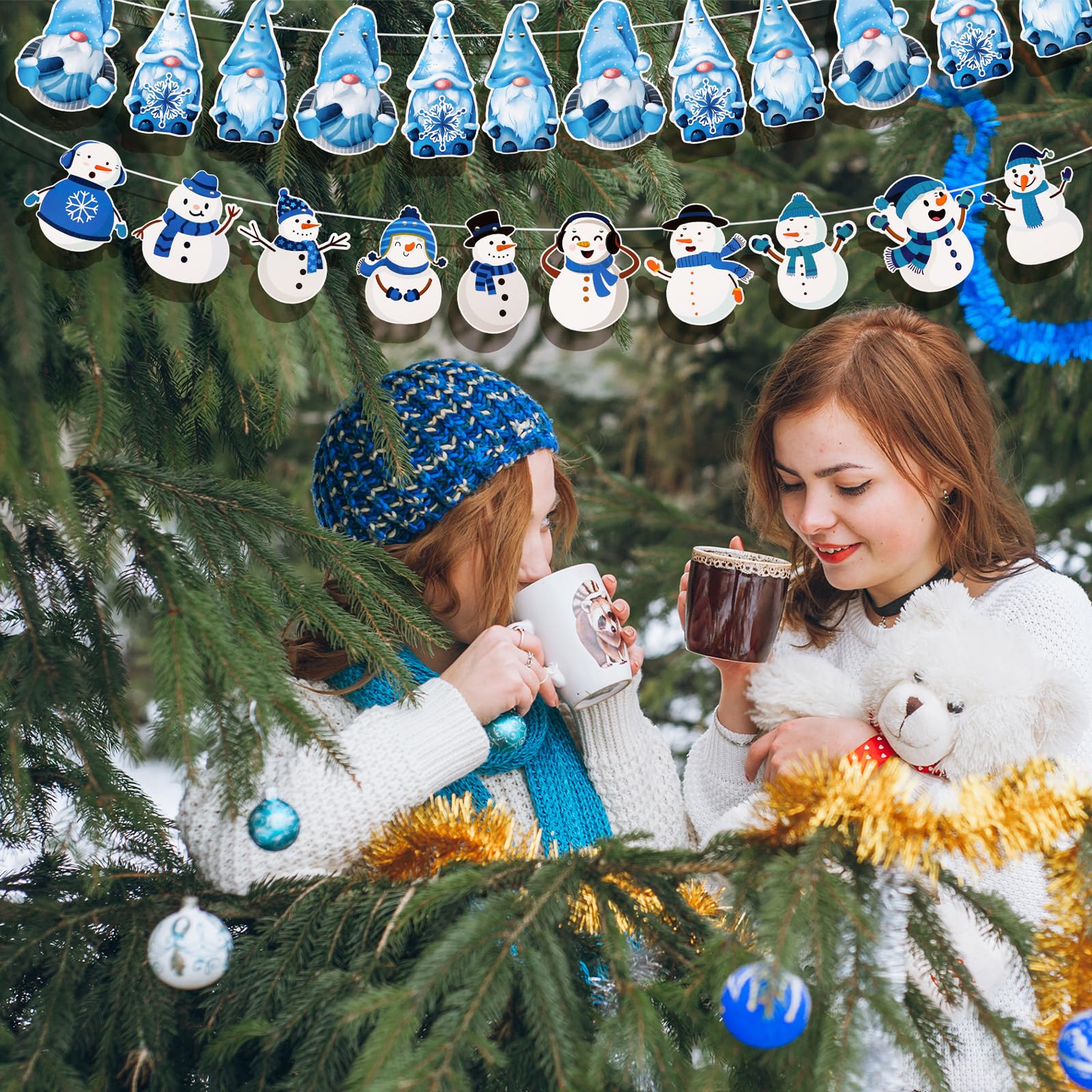 Teling 5 Stück Winter-Filz-Girlande, Schneemann, Bommel, Banner, Hallo Winter, Banner, Filz-Girlanden, Schneemann, Zwerg, hängende Weihnachten, Klassenzimmer, Türdekoration für Wunderland, Geburtstag