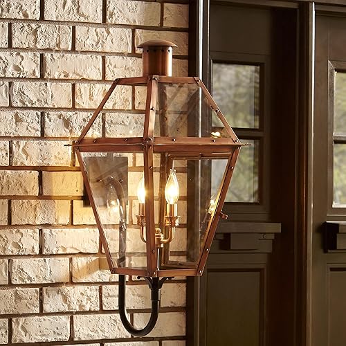 Miniatura 6 de Quoizel RO8311AC Rue De Royal Charleston - Farol de cobre con iluminación exterior antigua, cristal templado transparente, 2 luces, 120 vatios