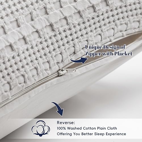 Miniatura 4 de PHF - Paquete de 2 fundas de almohada de 100% algodón, punto gofre, sin relleno, elegantes fundas decorativas para cama, sillón y sofá, 26 x 26