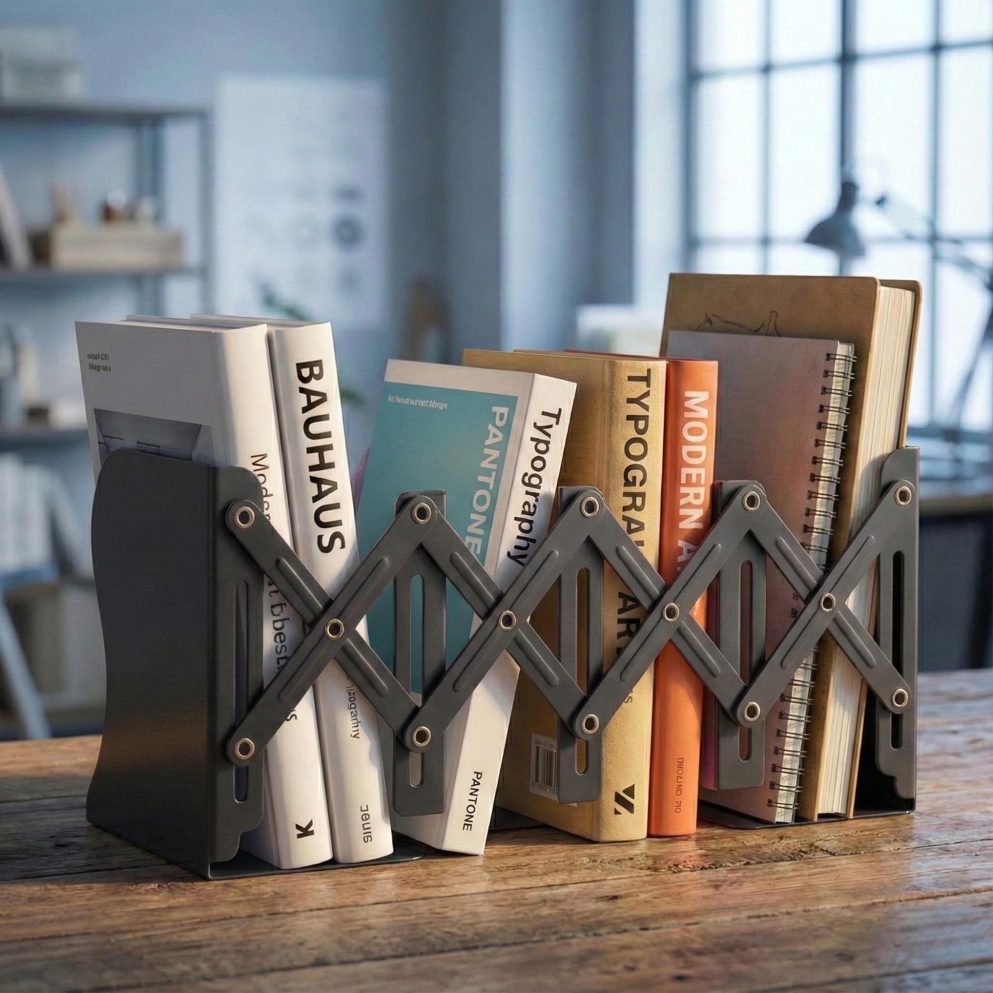 DaKos Premium Expandable Accordion Book Stand with Adjustable Folding Design - Multi-Slot Desktop Book Organizer & Space-Saving Bookshelf for Home, Office, Study Room, and Workspaces (Black)