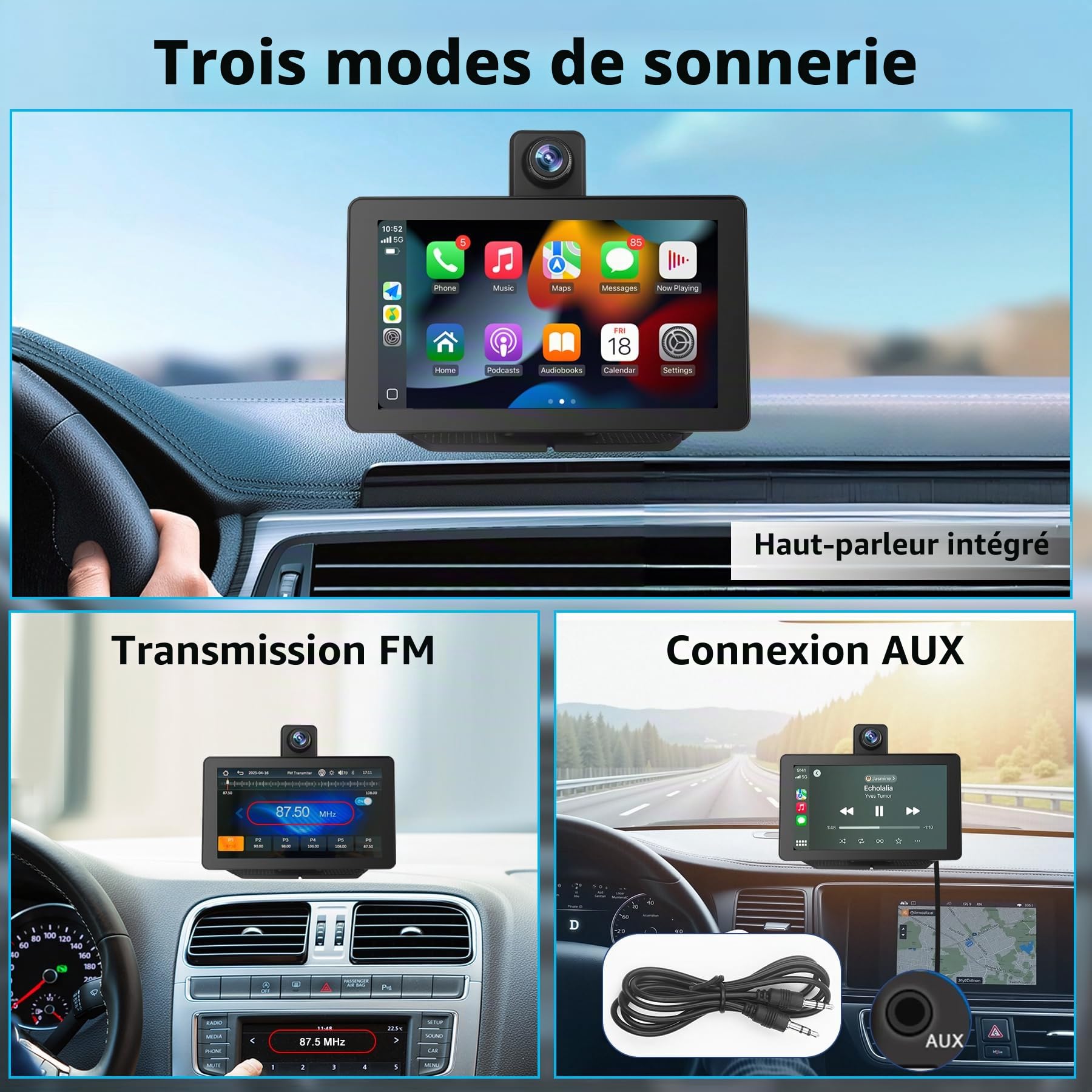 Ecran Voiture 7 Pouces avec Carplay et Android Auto sans Fil