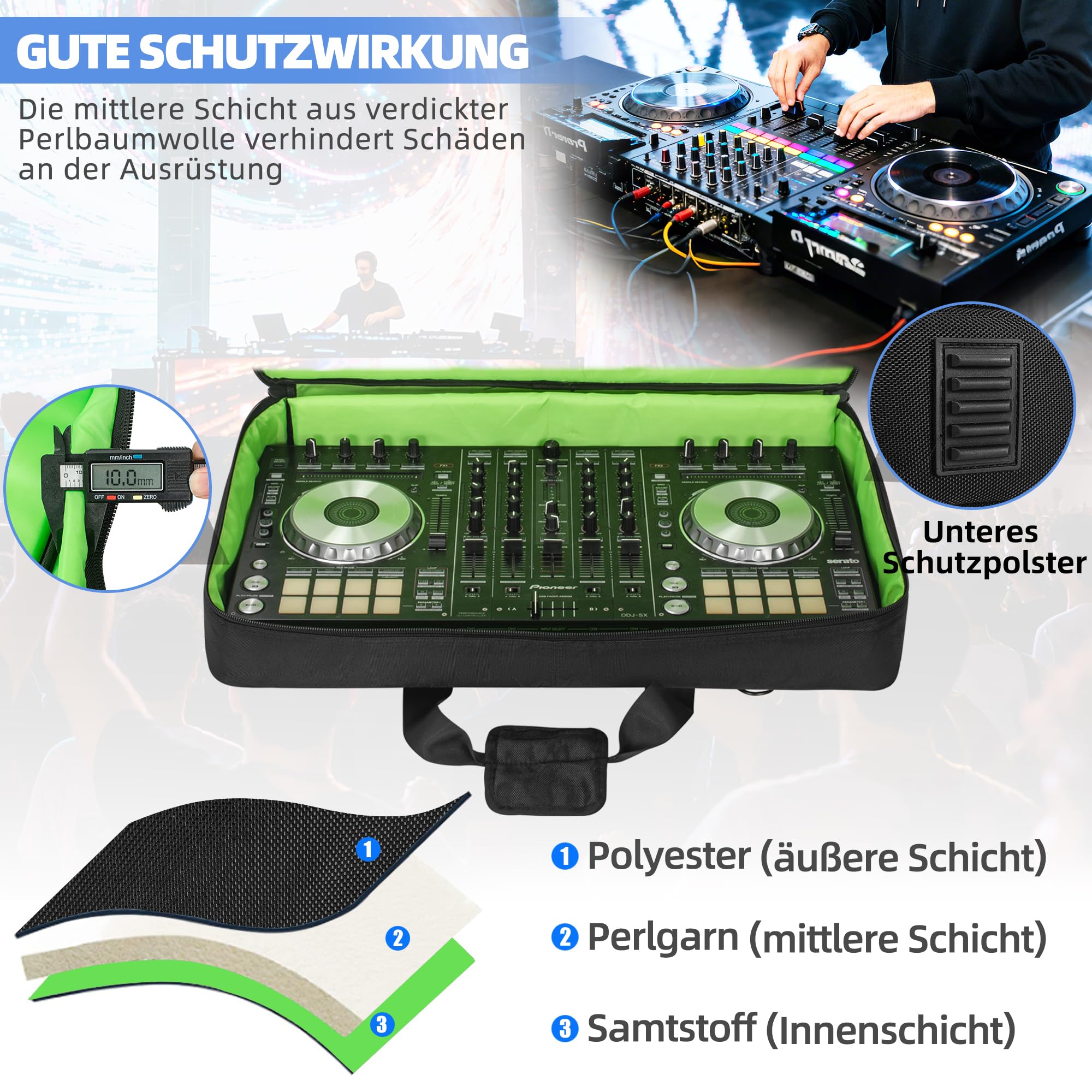 DJ Controller Tasche Kompatibel mit Pioneer RX/NI Traktor Kontrol S8/DDJ SX SX2 SX3/DDJ 800 808/DDJ FLX6, Gepolsterte DJ Mixer Tasche, DJ Schutztasche