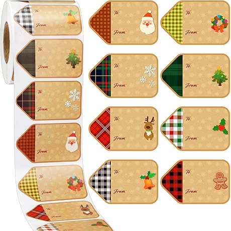 Christmas Gift Sticker Roll, 800 Pcs Self-Adhesive Christmas Name Stickers Santa Claus Elk