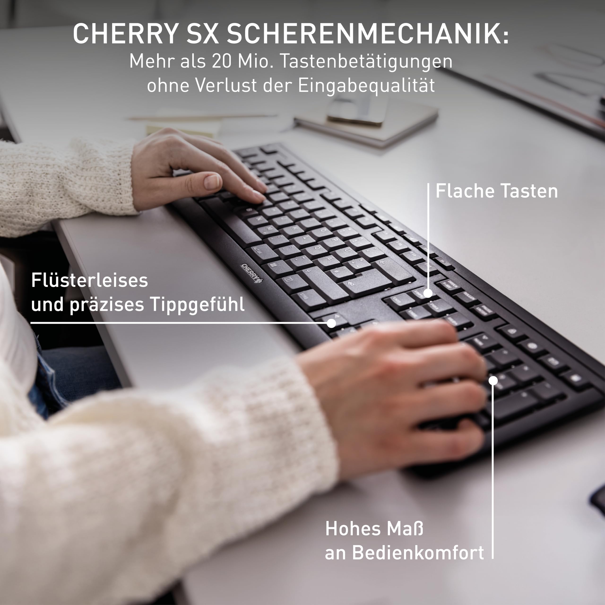 CHERRY Stream Keyboard Wireless, Kabellose Tastatur, Französisches Layout (AZERTY), 2,4 GHz Funk, Leise Tasten, Flaches Design, Batteriebetrieben, Schwarz