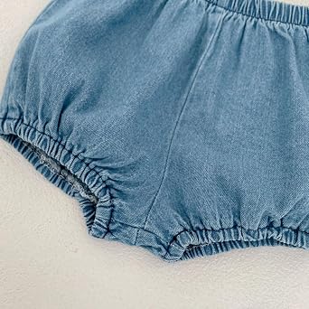 HOOLCHEAN Baby Infant Girls Soft Denim Sweet Sleeveless Ruffle Hem T-shirt Dress and Shorts Set