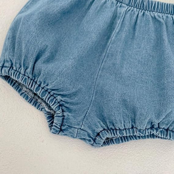 HOOLCHEAN Baby Infant Girls Soft Denim Sweet Sleeveless Ruffle Hem T-shirt Dress and Shorts Set