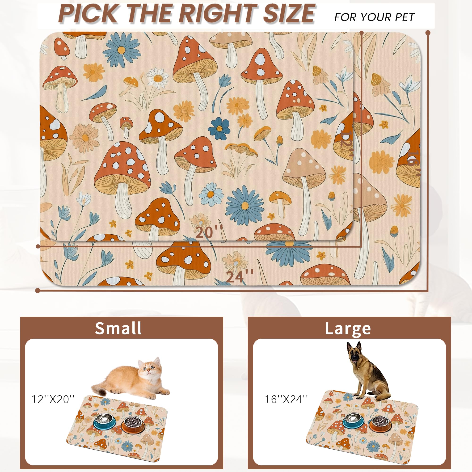 Tapete de comida para perros y gatos, tapete absorbente para alimentación de mascotas con respaldo de goma, mantel individual antideslizante para cuenco de agua, suministros de accesorios para
