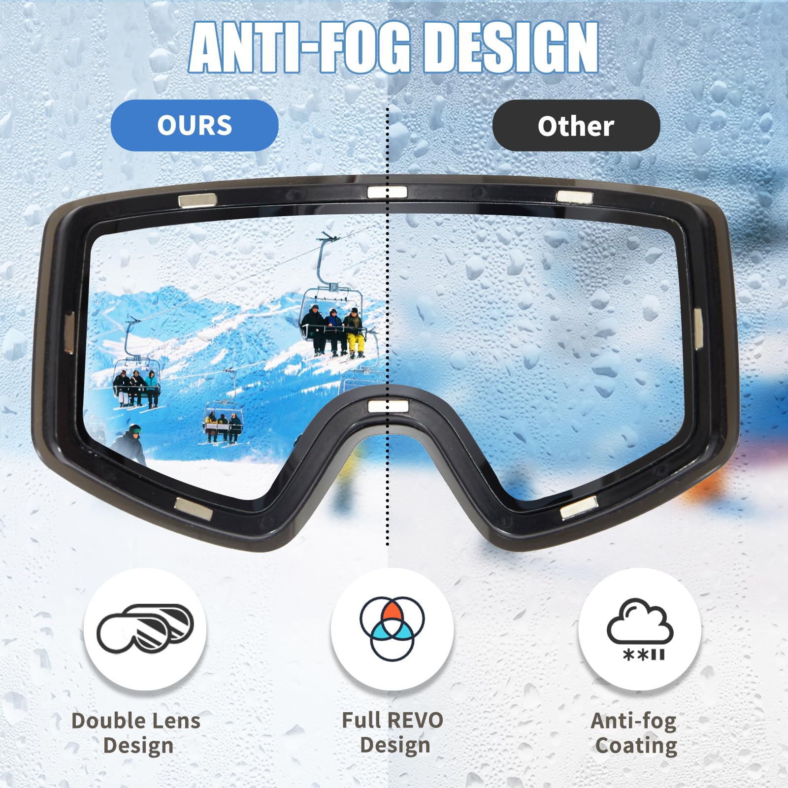 Lunettes de ski OTG pour enfants, garçons et filles, anti-buée UV400 pour le ski et les sports de plein air d'hiver
