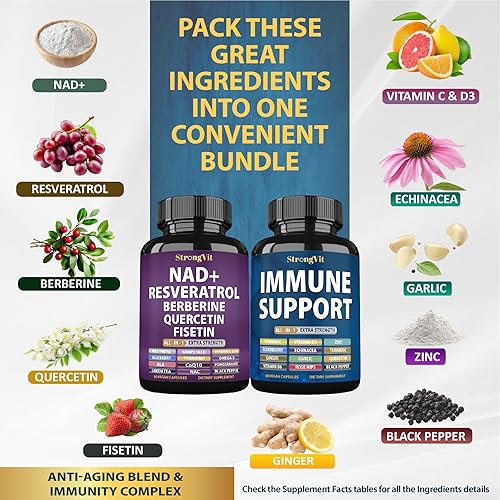 Miniatura 3 de StrongVit Suplemento NAD y paquete de apoyo inmunológico (120 cápsulas)
