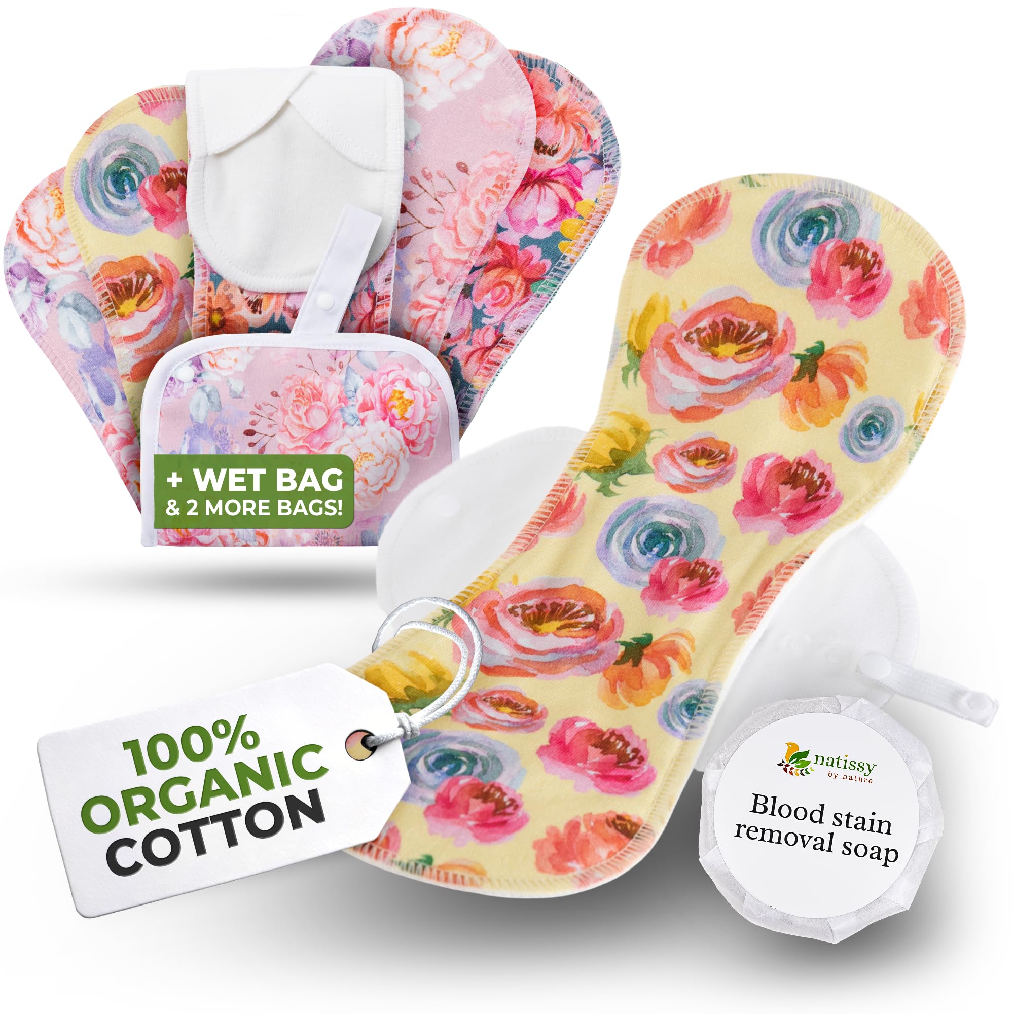 EcoConfort compresas reutilizables en algodón orgánico para flujo abundante e incontinencia (L+XL, 6 uds.); lavables a alta T°; cómodas y no irritantes, compresas de tela para una higiene de mujeres