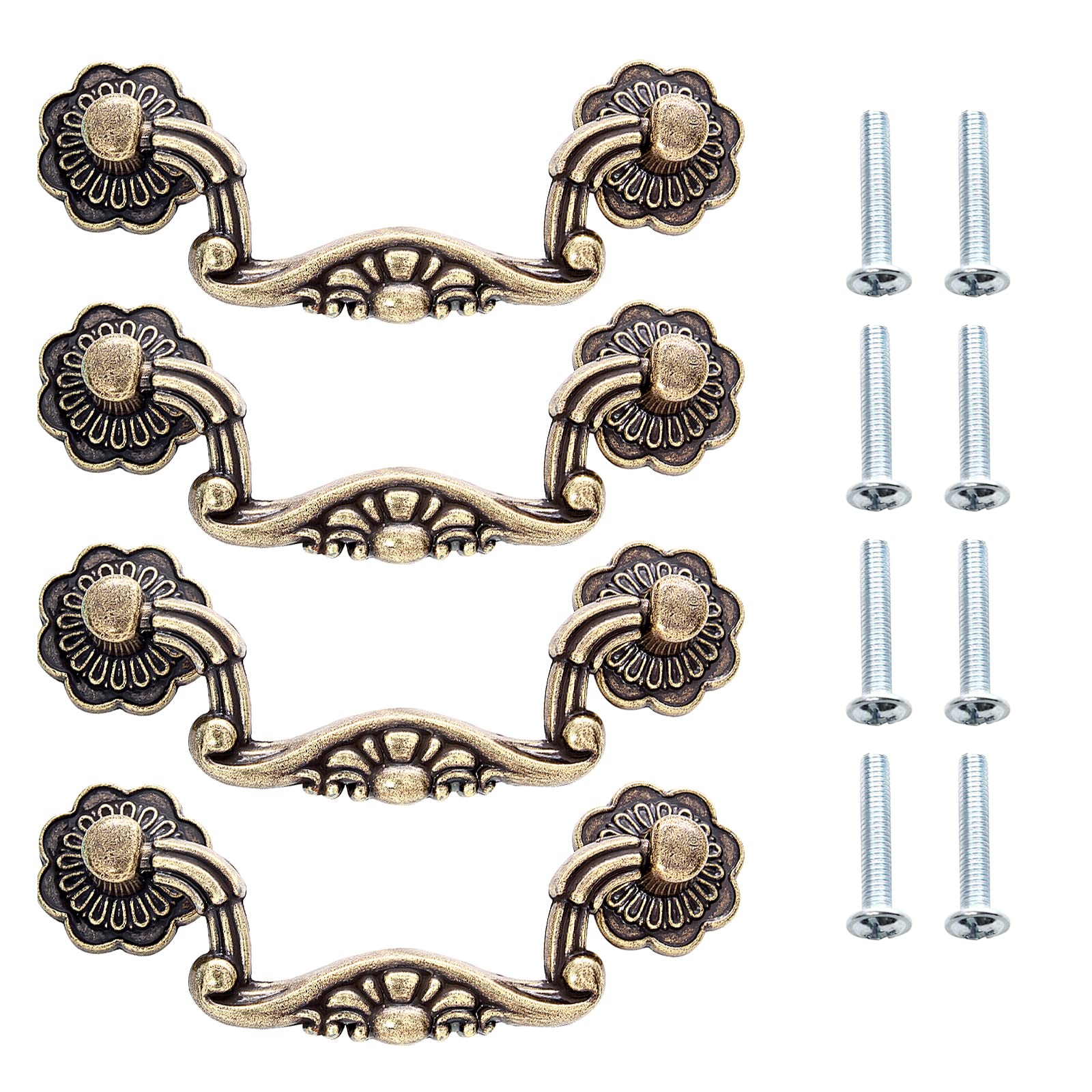 4 Pack Antique Bronze Drop Drawer Pulls Handles, 3" Mounting Hole Distance Drop Bail Cabinet Pulls with Mounting Screws for Cabinet Drawer Dresser Kitchen