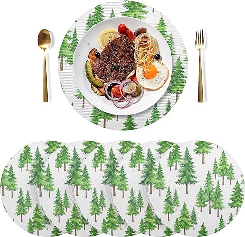 Miniatura 3 de Manteles individuales circulares de acuarela de pinos verdes, resistentes al calor, antideslizantes, para mesa de cocina, lavables para cocina,