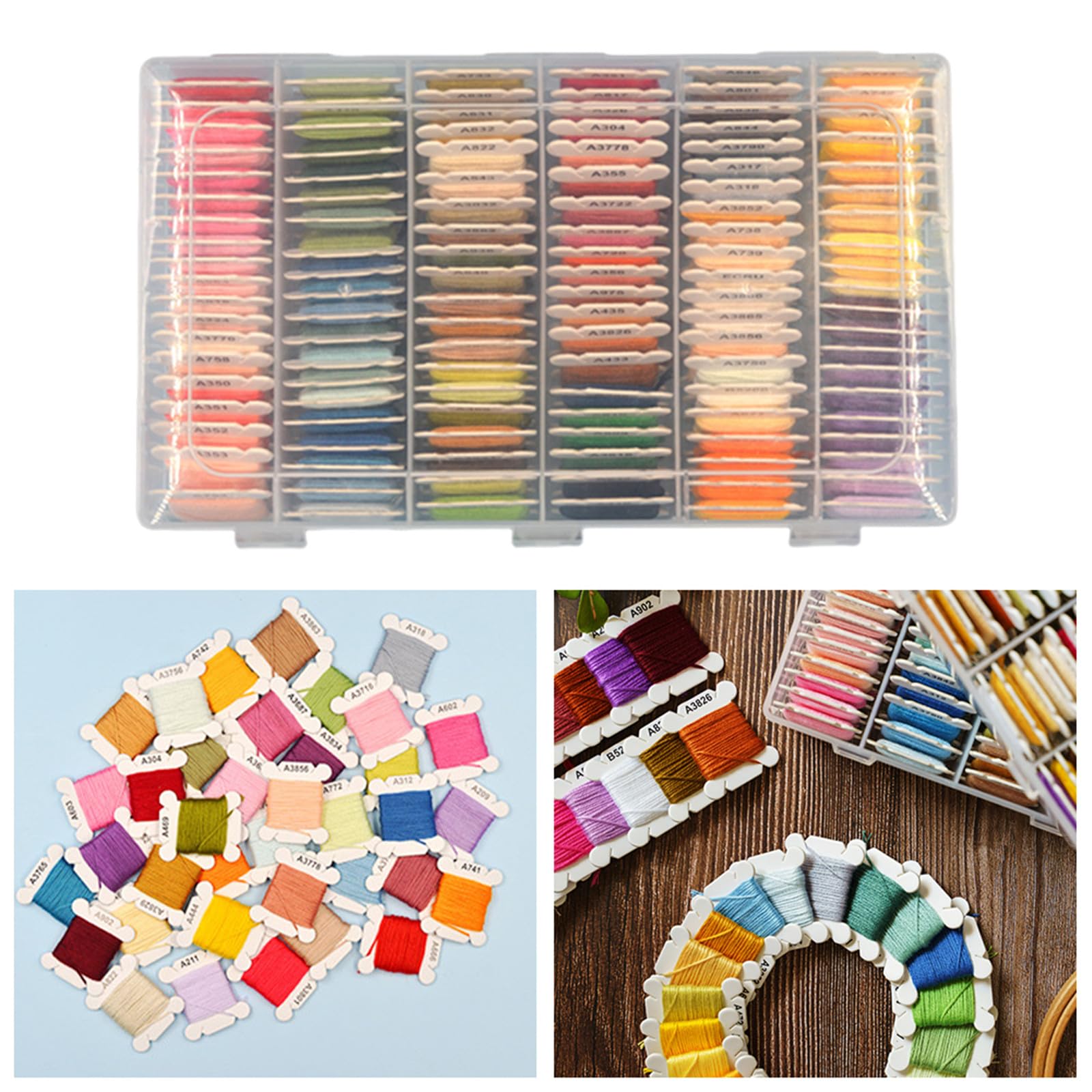 Kit de hilo de bordado con caja de almacenamiento transparente para punto de cruz y manualidades de aguja, adecuado para todas las ocasiones