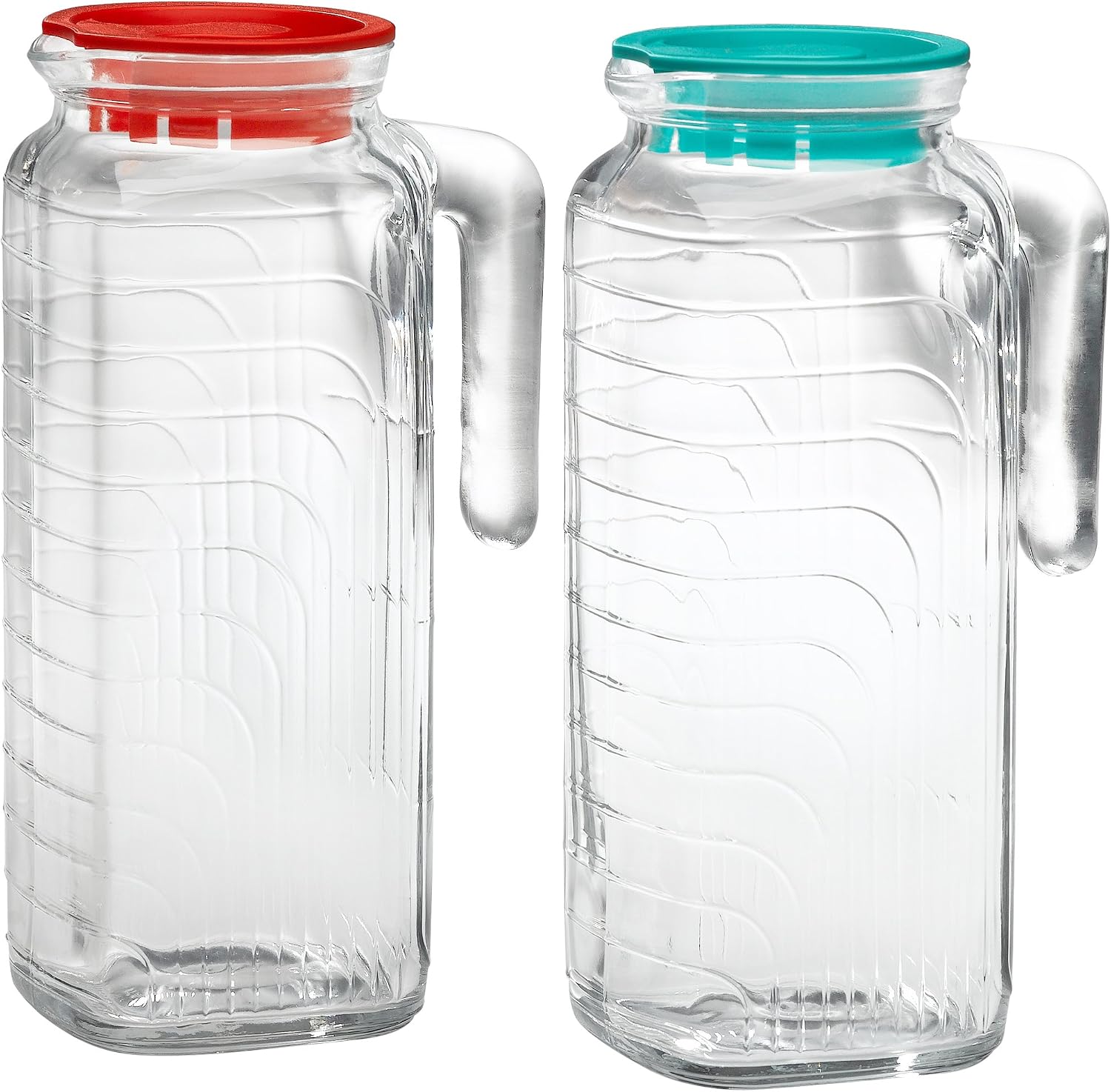 Bormioli Rocco Gelo 2-Piece Glass Pitcher Set with Lids, Red and Green 1.2 liter