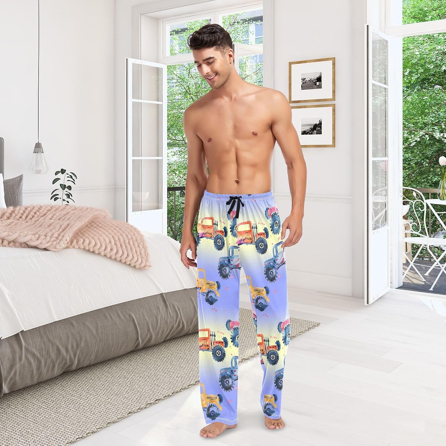 ALAZA Monster Truck Gradient Men's Pajama Pants Men Cotton Pajama Bottoms with Pockets, S