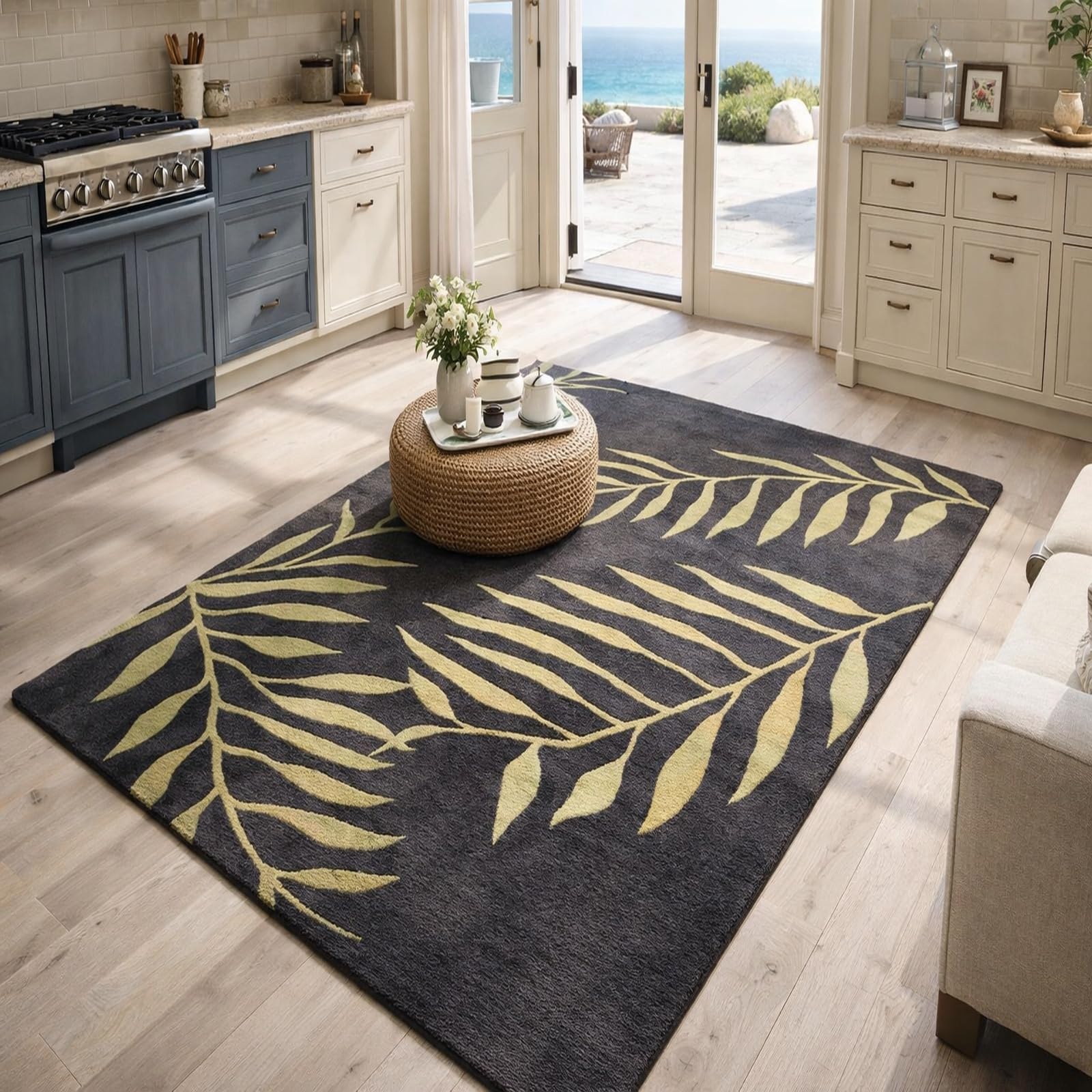 Tapis salon fleuri noir et vert pour sublimer votre balcon ou votre chambre adulte