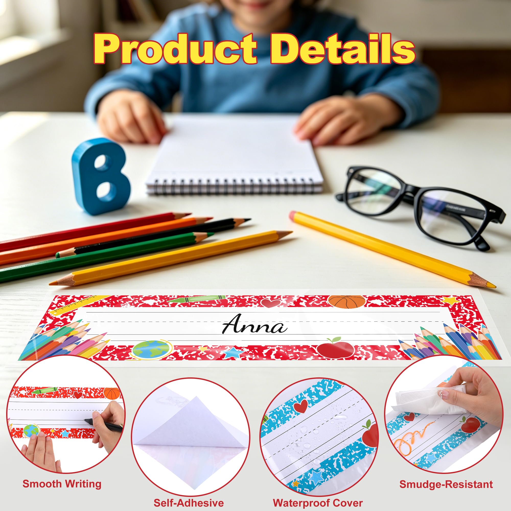 Aodaer Lot de 36 étiquettes de nom autocollantes pour salle de classe - 35 x 10 cm - Avec couverture transparente - Pour décoration de salle de classe, jardin d'enfants, fournitures préscolaires