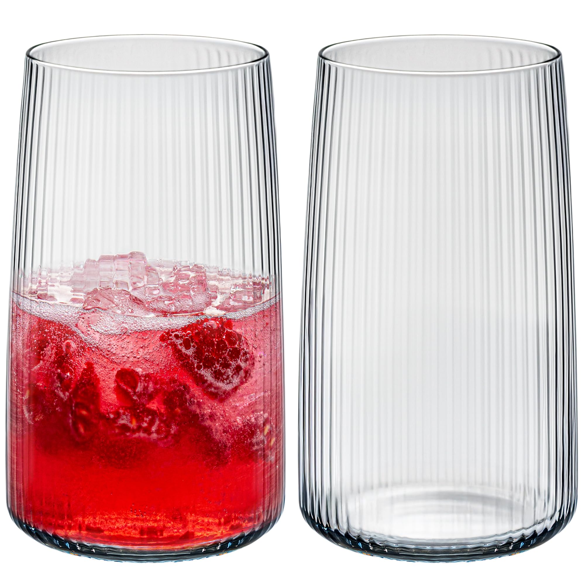 KONZEPT Gläser Set 6 teilig mit Rillenstruktur (480 ml), Trinkgläser hohe Qualität und elegantes Design, leicht & stabil, ideal für kalte Getränke, spülmaschinenfest