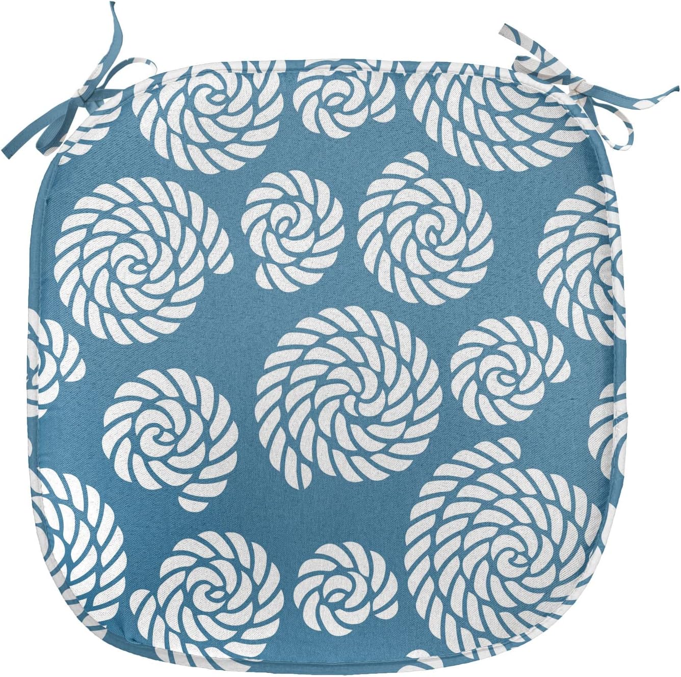Lunarable Nautical Chair Seating Cushion Set of 8, Navy Concept Knots Fishing Loop Jute Sailing Ship Sailing Yacht Theme, Anti-Slip Seat Padding for Kitchen & Patio, 16"x16", Petrol Blue White