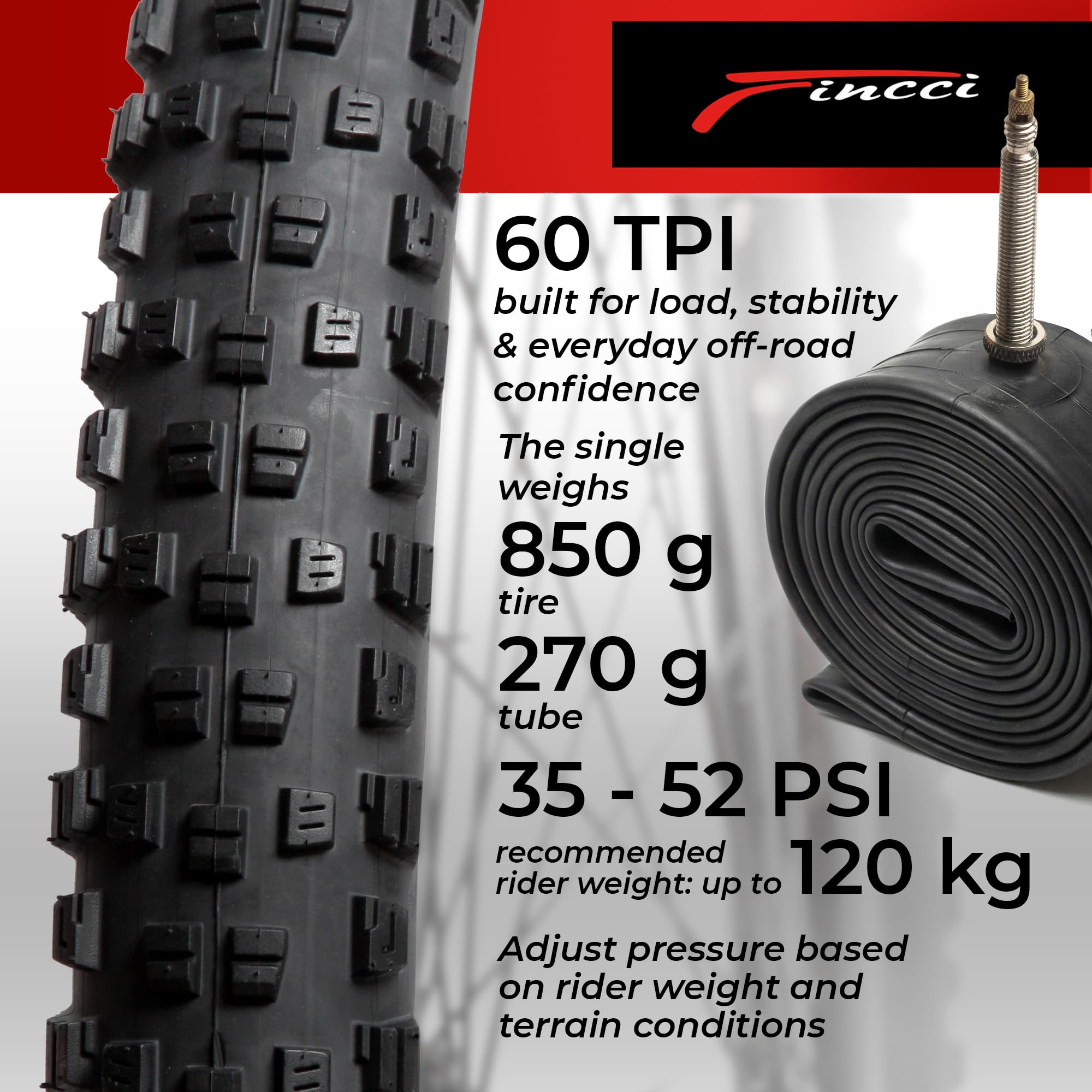 Fincci Pneu Gravel 29x2.25 57-622 Pliable avec Chambres à Air, Nylon 1 mm | Pneus Gravel Pliables 29x2.25, ETRTO 57-622, Chambres à Air et Protection Nylon 1 mm - Pour VTC, VTT et VAE - Lot de 2