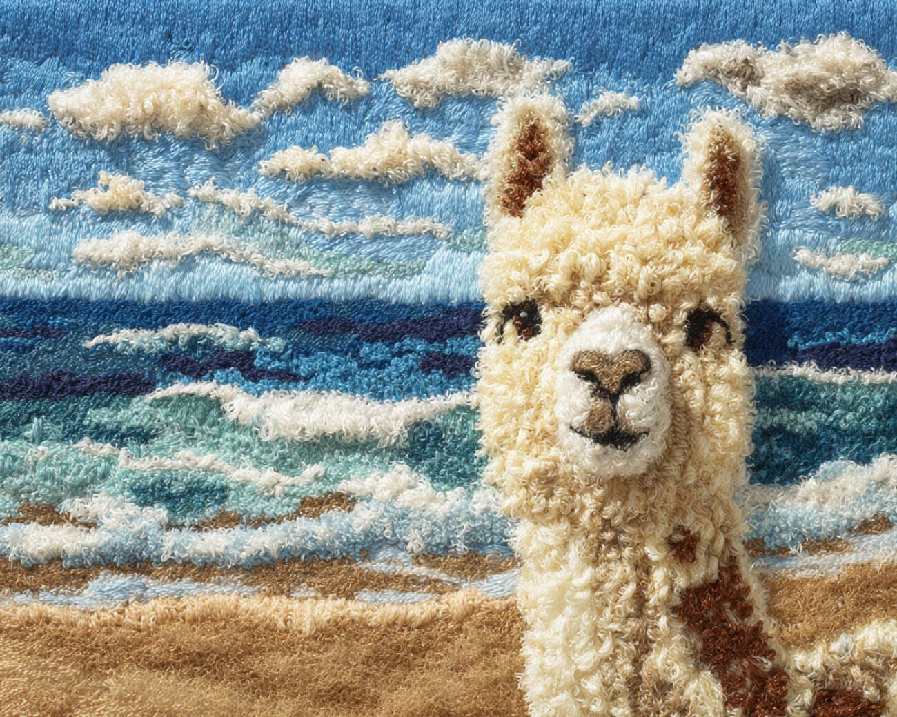 AMBATTERY Latch Hook Rug Kit Alpacas and Seascape 60x90cm