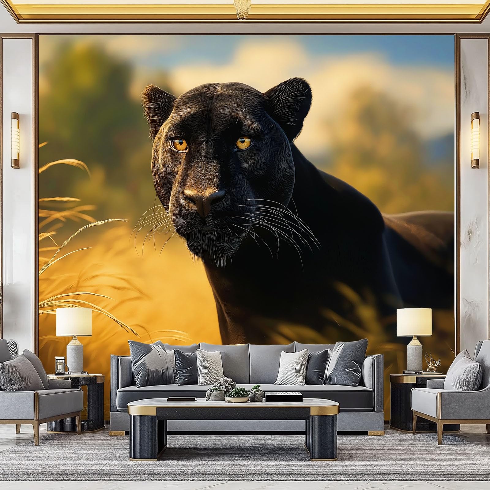 Zwierzę Pantera Tapeta Sypialnia Dzieci Chłopcy 3D Tapeta Mural, Żółty Dzieci Nastolatki Pokój Plakat Fototapeta Tematyczny Pokój Zabaw 350 x 256 cm