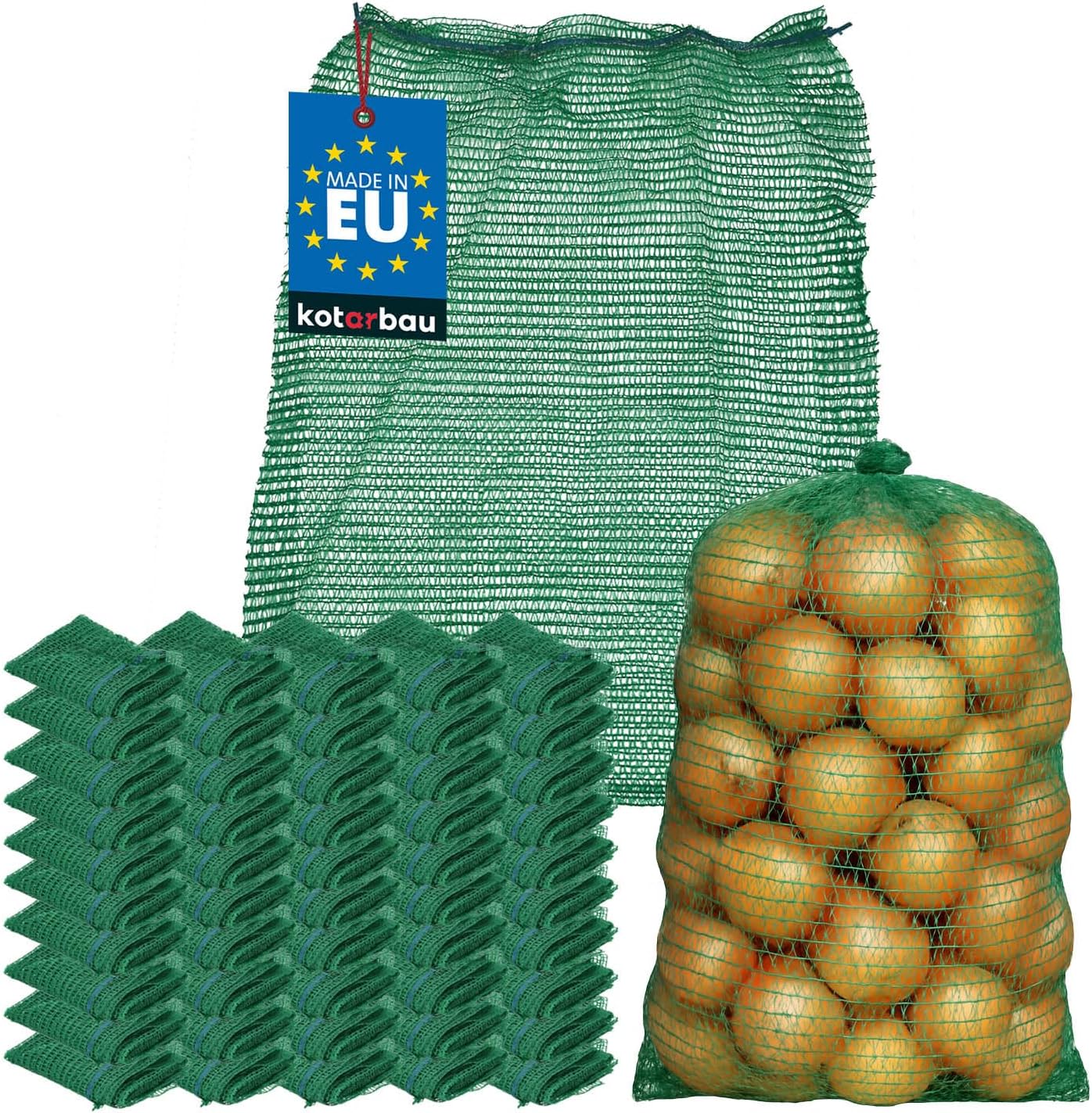 Zestaw 50 worków raszlowych KOTARBAU® – worki na ziemniaki – 40 x 60cm – worki na owoce – 15 kg – polipropylen – siatka na warzywa – worki do przechowywania – na cebulę – ziemniaki – warzywa – zielone