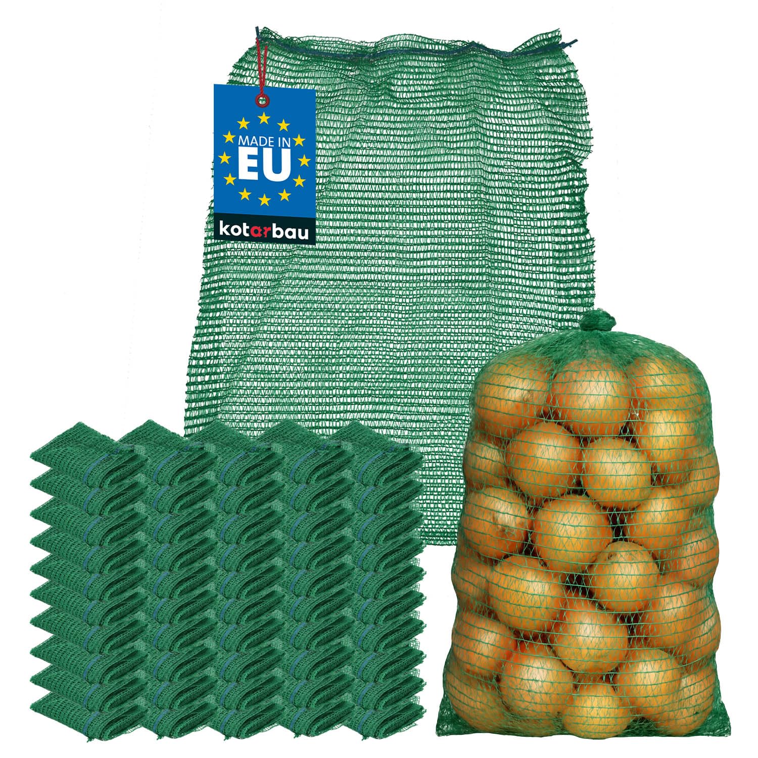 KOTARBAU® 50 Bolsas Raschel 50x80 cm, Verde, para Patatas, Frutas y Vegetales, 25 kg, Polipropileno, Malla Resistente, Almacenamiento de hortalizas y cebollas.