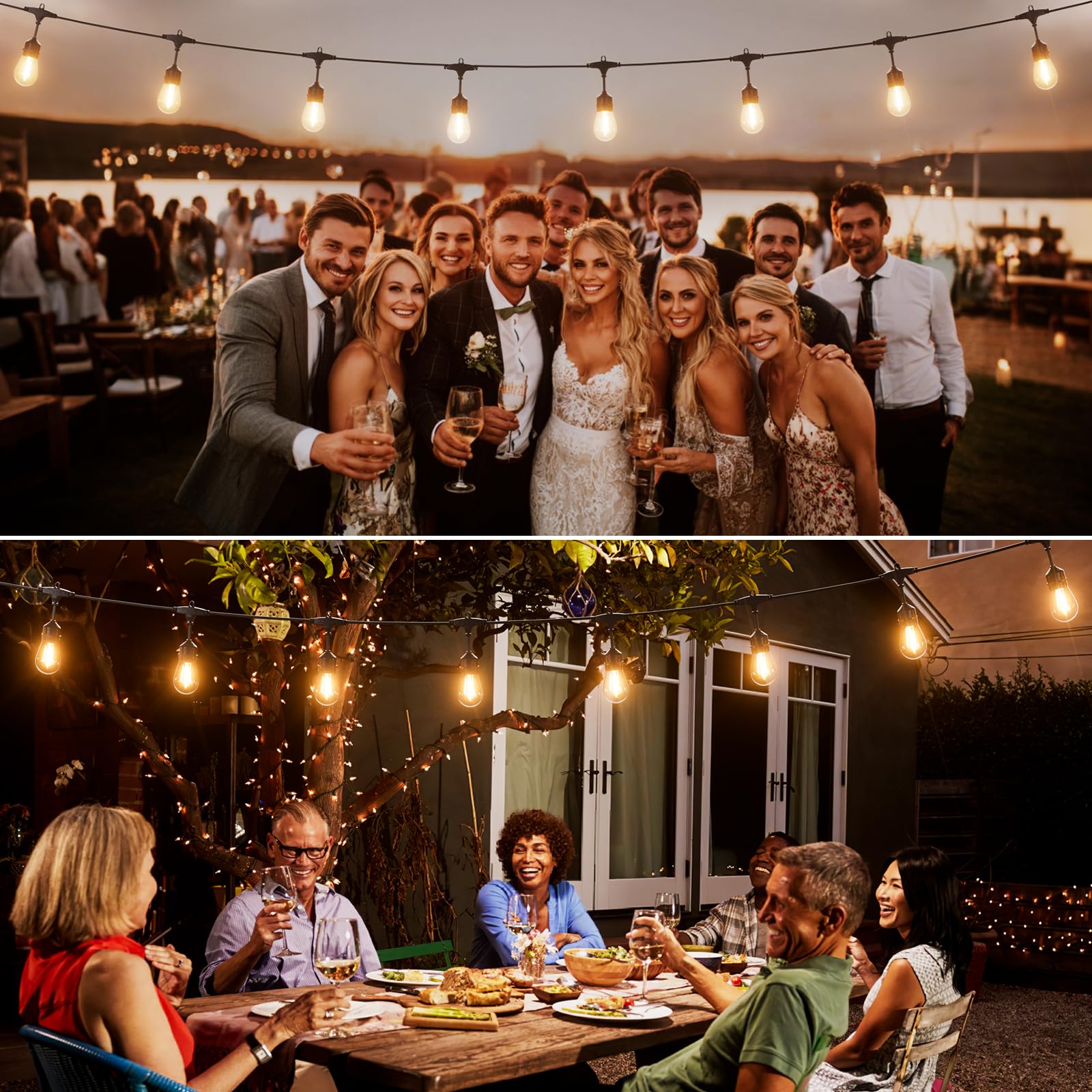 Lichterkette Außen 45M, LED Lichterkette Outdoor, Wasserdicht IP65, 45+3 S14 Plastik Birne Lichterketten Glühbirnen für Aussen Garten Terrasse Party Hochzeit, 2700K Warmweiß