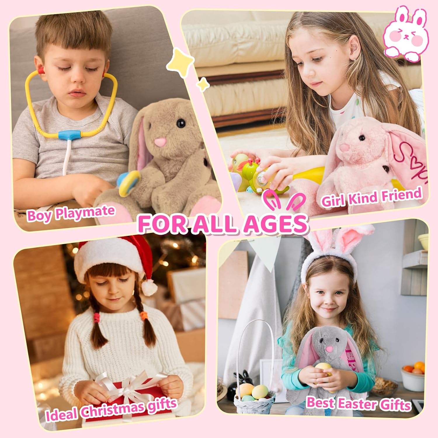 Personalized Bunny Stuffed Animal, Custom Plush Bunny Toys with Embroidered Name, Customized Baby Gifts for 1-14 Year Old Girls Boys Kids Toddlers Newborn, Rabbit Doll for Birthday Christmas Easter image 4 of 9 B0FLJPWF7R