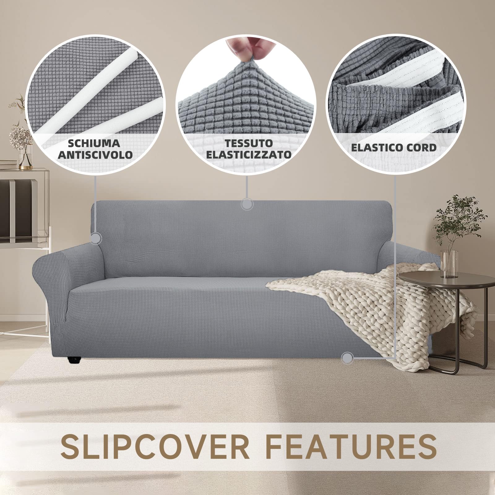 Ystyle Sofa überzug 1 Sitzer Mit Armlehne, Stretch Sofabezug rutschfest, Modern Sofa Cover Für Hunde Haustiere, Atmungsaktiv Couch überzug Mit Elastic Bottom, Hellgrau