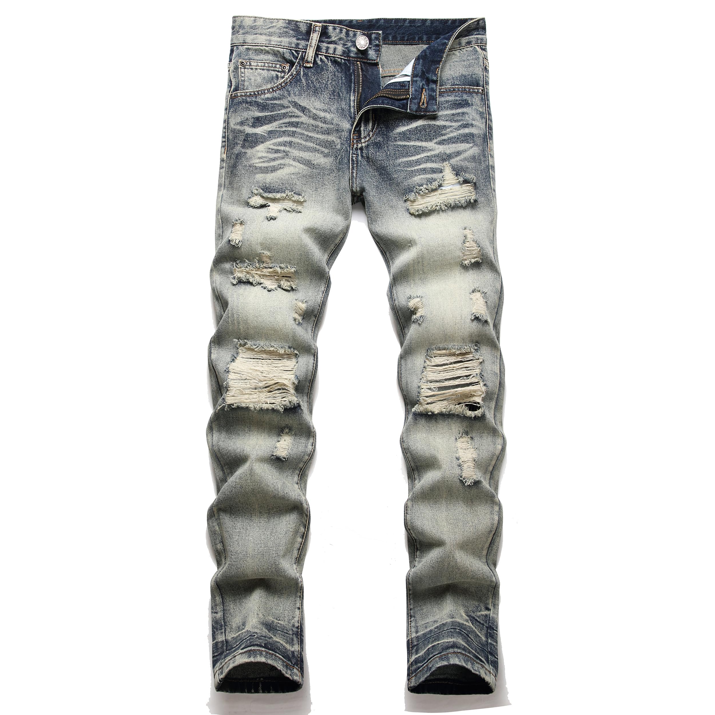 AITITIA Men's Ripped Regular Fit Jeans