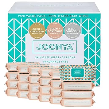 JOONYA Unscented Baby Wipes — Plant-Based, Fragrance-Free Bulk Diaper Wipes | Hypoallergenic, Non-Toxic & Biodegradable Wet Wipes for Sensitive Newborn Skin | 24 Packs of 80 Wipes (1, 920 Total)
