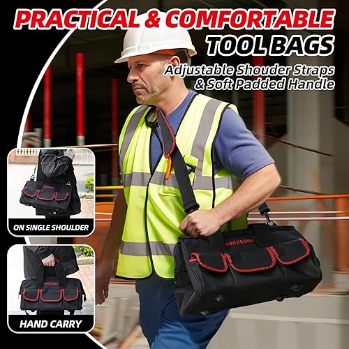 Miniatura 6 de Bolsa de herramientas de 16 pulgadas, organizador de herramientas multibolsillo con correa para el hombro, bolsa resistente con para almacenamiento