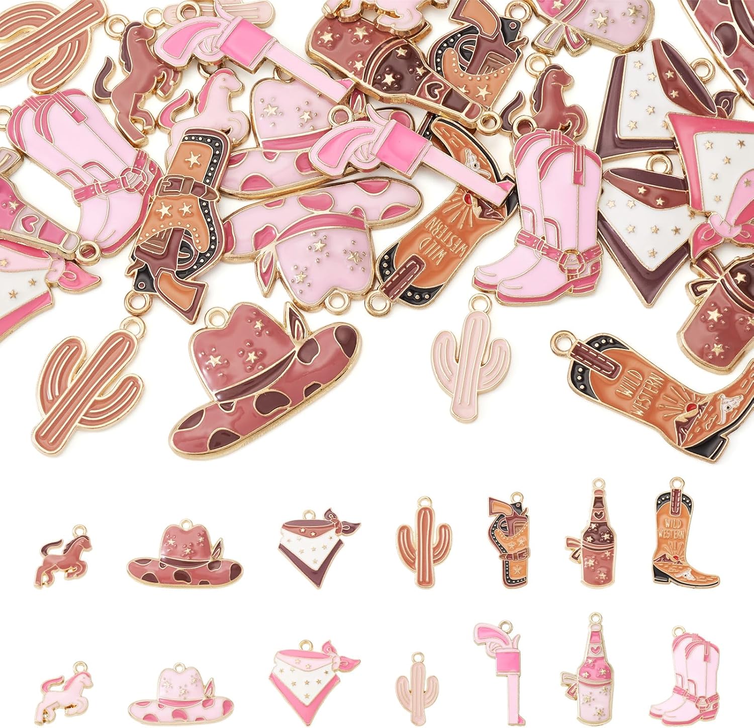 Enamel Western Cowboy Charms Cowboy Boot Hat Cactus Gun Horse Cattle Pendants Cowgirl Charms for DIY Jewelry Making