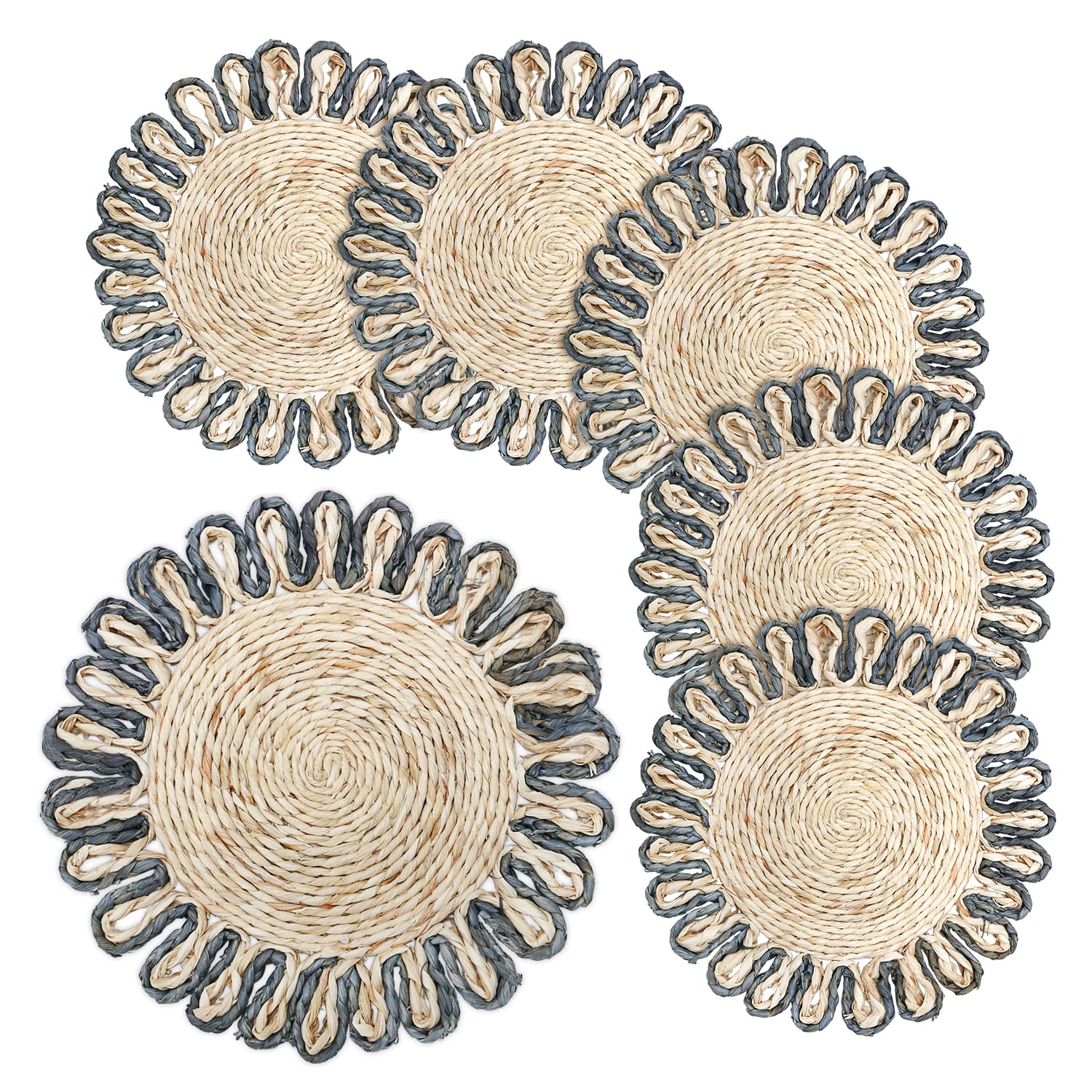 Photo 1 of **USED**GFWARE Round Woven Placemats 6 Pack Washable 11.8in Natural Corn Husk Place Mat 11.8in