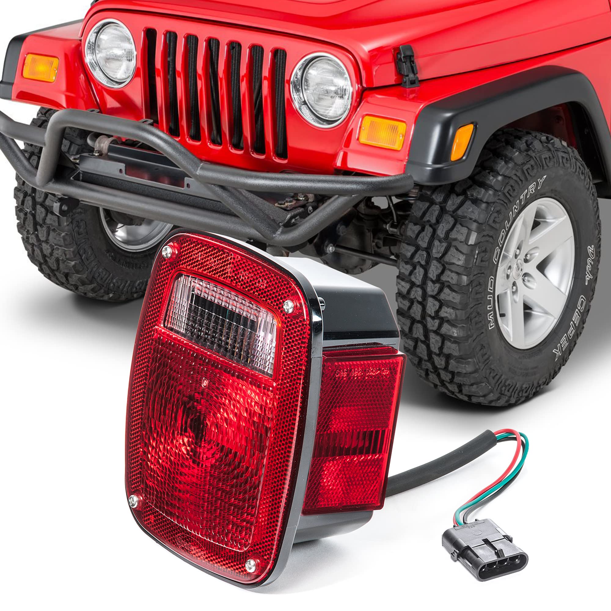 Quadratec Premium Tail Light, Passenger Side - Fits Jeep Wrangler TJ 1997 & YJ 1991-1995 - Plug and Play Lamp Assembly - Meets OE Specifications - Factory Replacement Tail Light