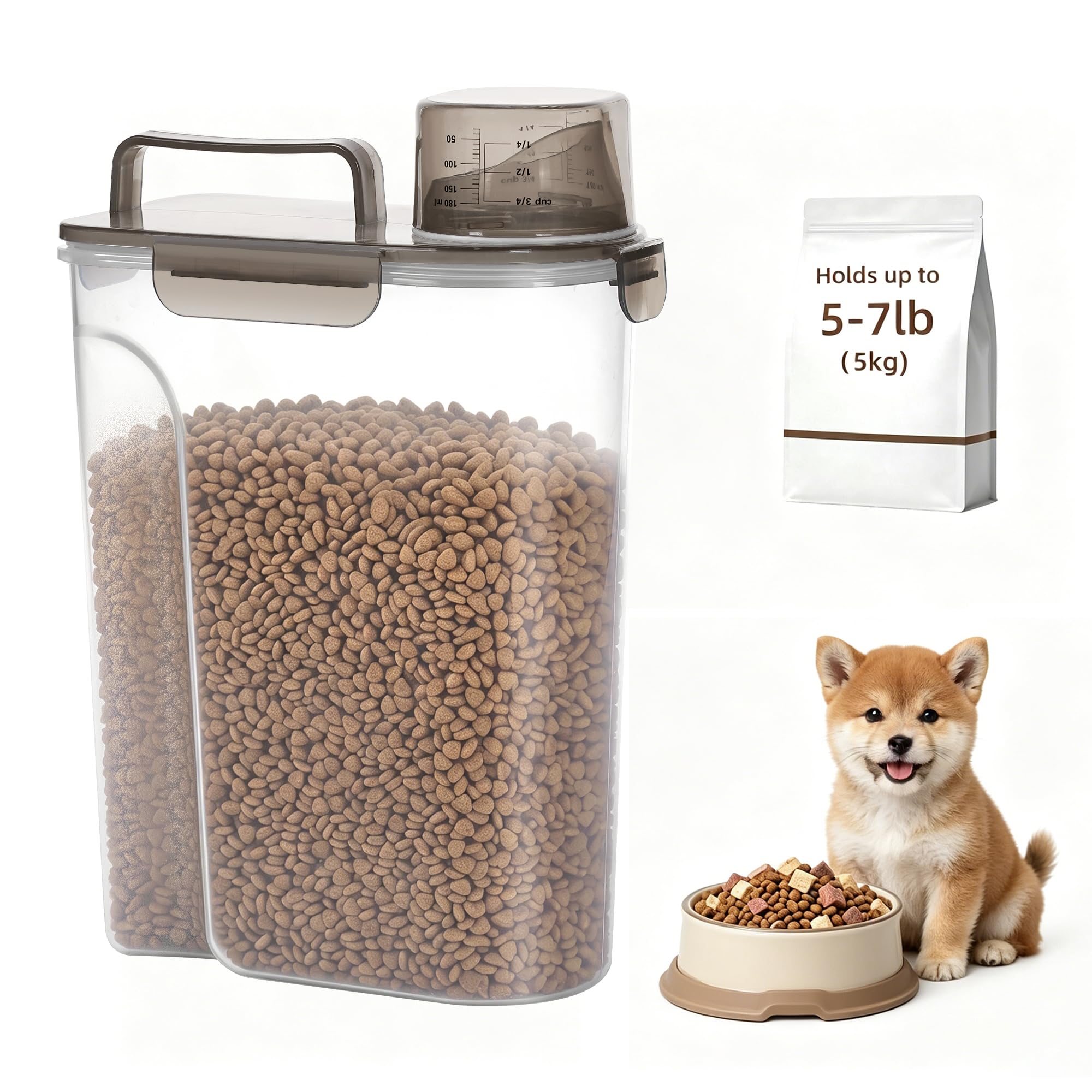 Citylife 1 Pack 5L Dog Food Container, Portable Cat Food Storage with Lid & Measuring Scoop, Sealed & Moisture-proof, Suitable for Dogs, Cats, Birds & Grain Storage, 24.3 * 13.3 * 36.2cm