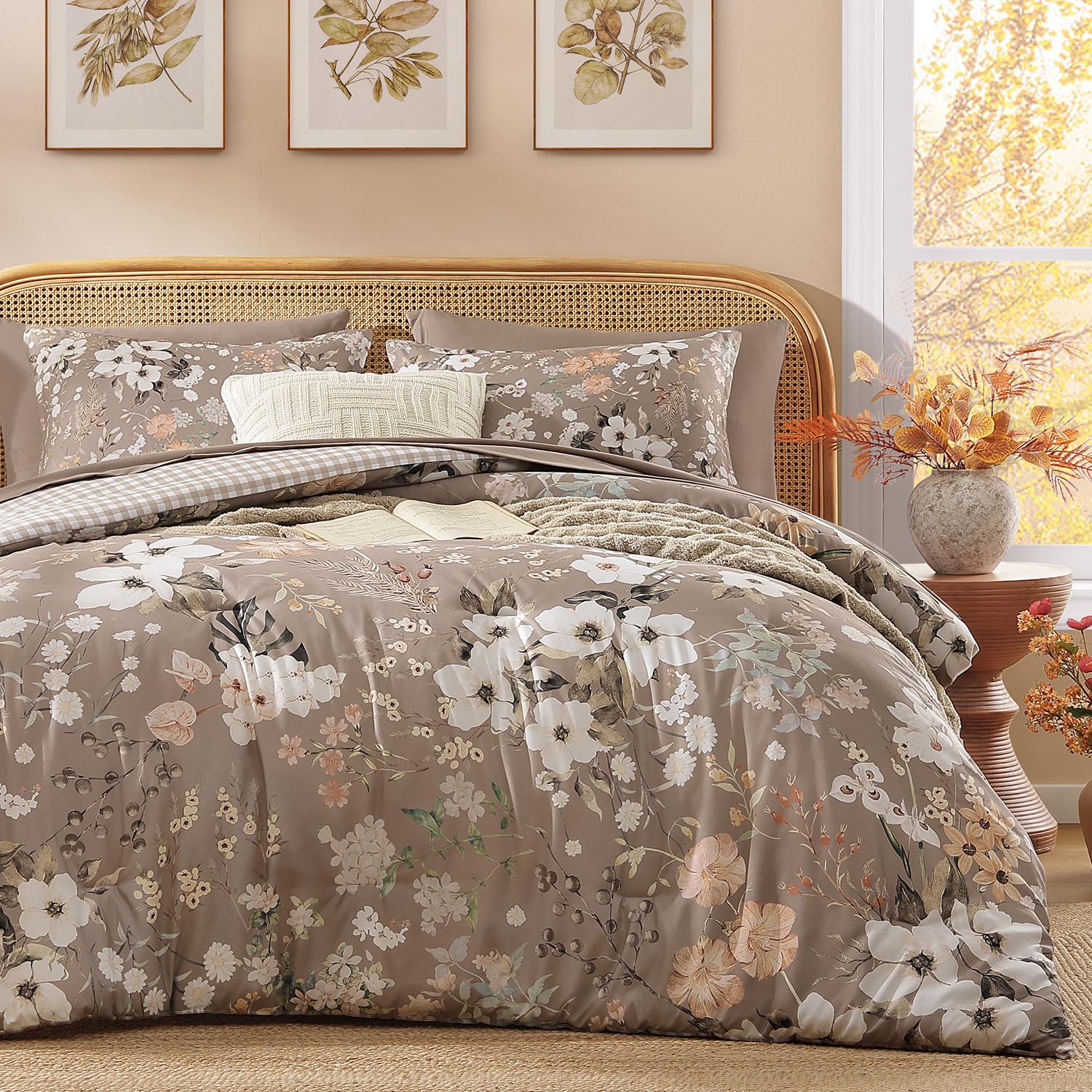 Andency Floral Gingham Comforter Set - Sage -10