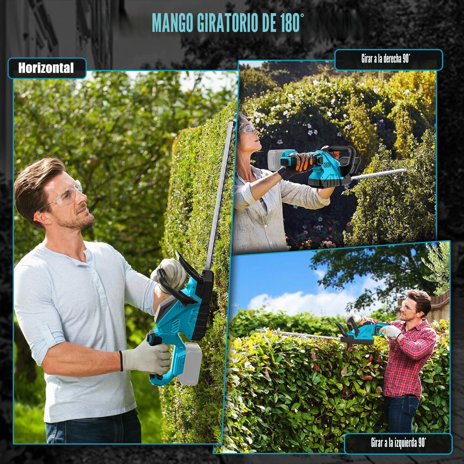 Cortasetos batería Compatible con Makita 18V batería (sin batería), Tijeras Cortasetos eléctrico sin escobillas de 3000RPM con Cuchilla de 52cm y Cabezal Giratorio de 180º | 3000 rpm, tijeras eléctricas para arbustos sin escobillas, con cabezal giratorio