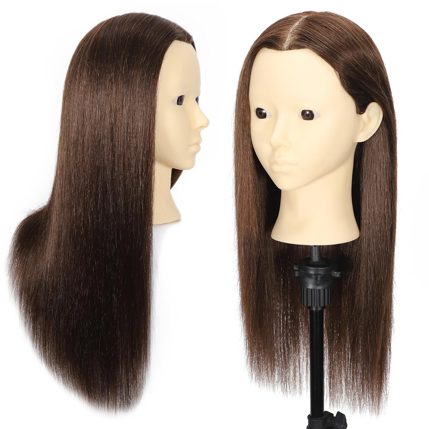 Mannequin Head with 85% Real Straight Hair 20" Makeup Doll Head Brown Color Practice Hair Braiding Training Head Styling Cosmetology Manikin for Hairdresser (Brown#)